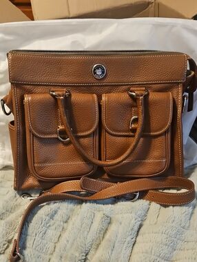 Dooney & Bourke Tan Pebble Leather Double-Pocket Satchel